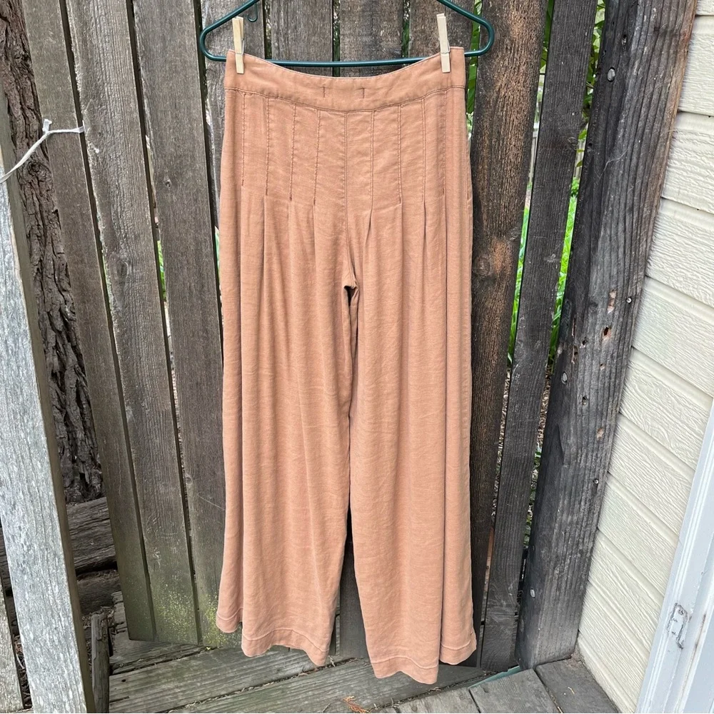 Free People Linen Blend High Waisted Pleated Wide Leg Pants Sz 2 - Picture 3 of 13